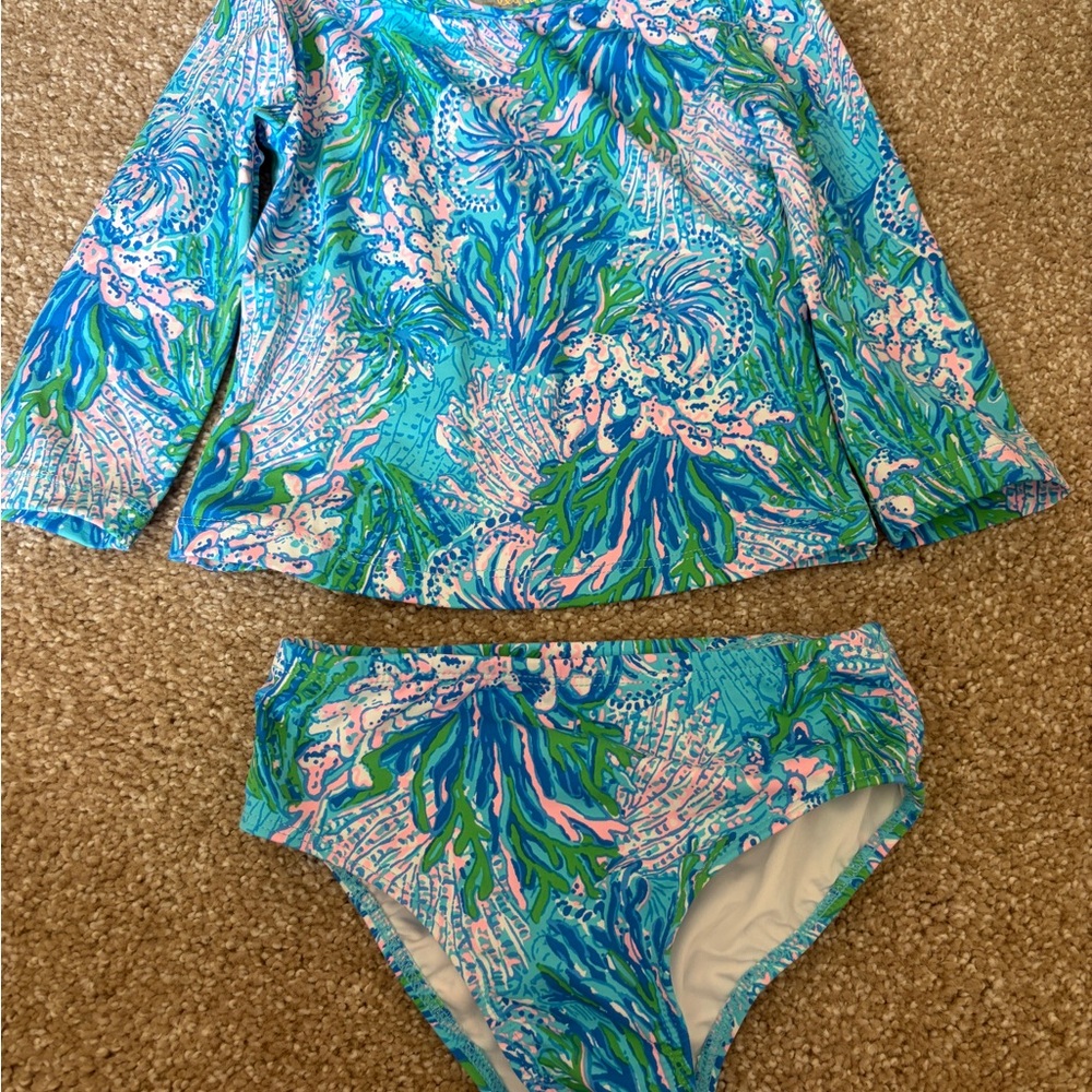 Lilly Pulitzer Girls Aqua Floral Long Sleeve Swim Set